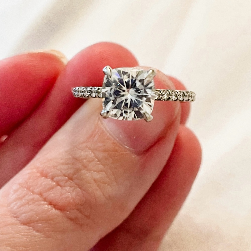 2ct Moissanite, Platinum, and Natural Diamond Wedding Ring Set